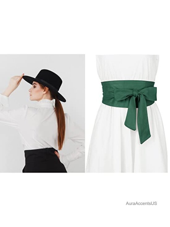 Polyester Solid Wrap Wide Sash Waist Belt with Bowknot for Dresses